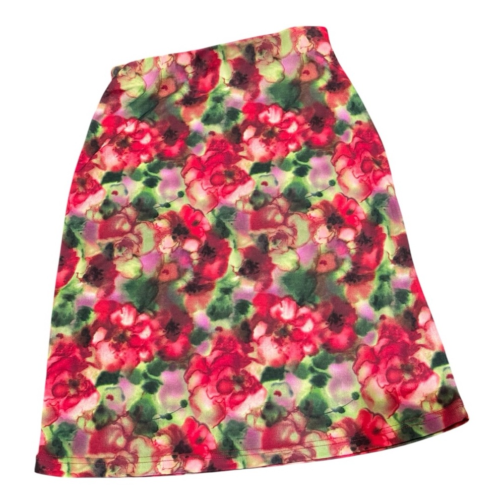 🆕 Henne (from H&M) vintage Hot Pink and Green Floral Midi Skirt size M